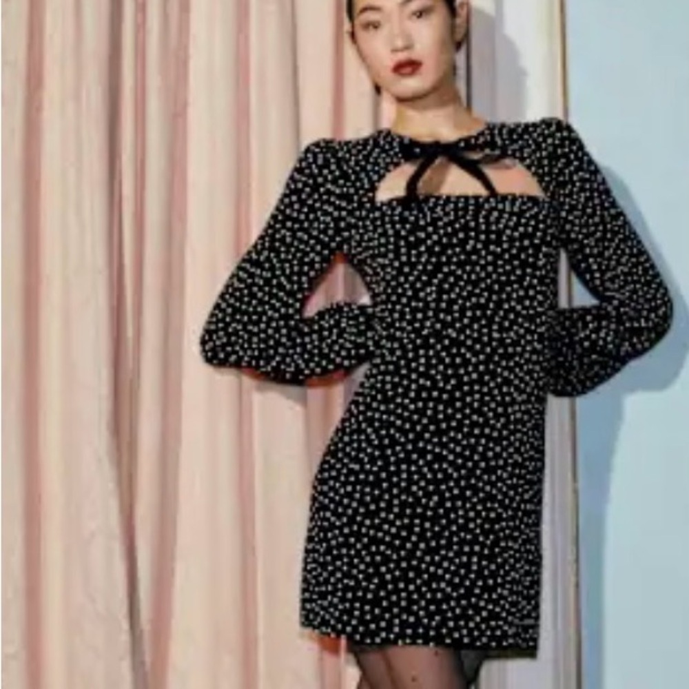 Reformation Black Long Sleeve Dress with White Dots